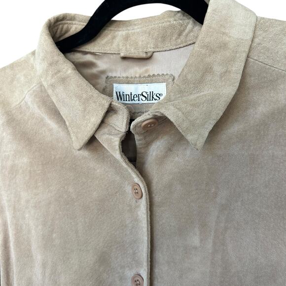 Vintage WinterSilks Light Beige Leather Button Down Shacket Size Large - Picture 3 of 6